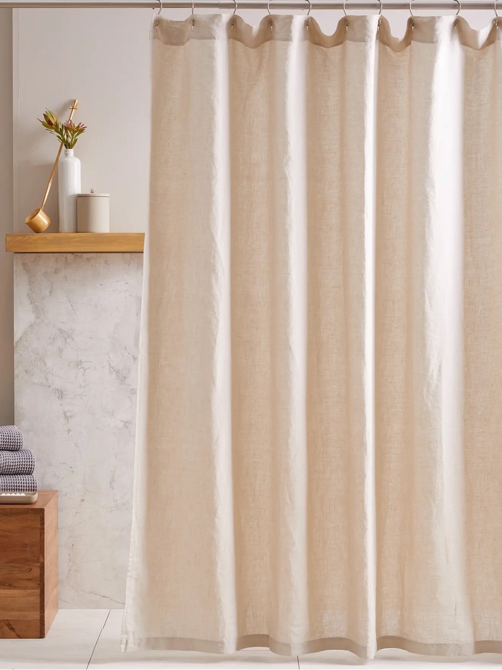 NWT QUINCE European Linen Shower Curtain “Sand” Beige 8907